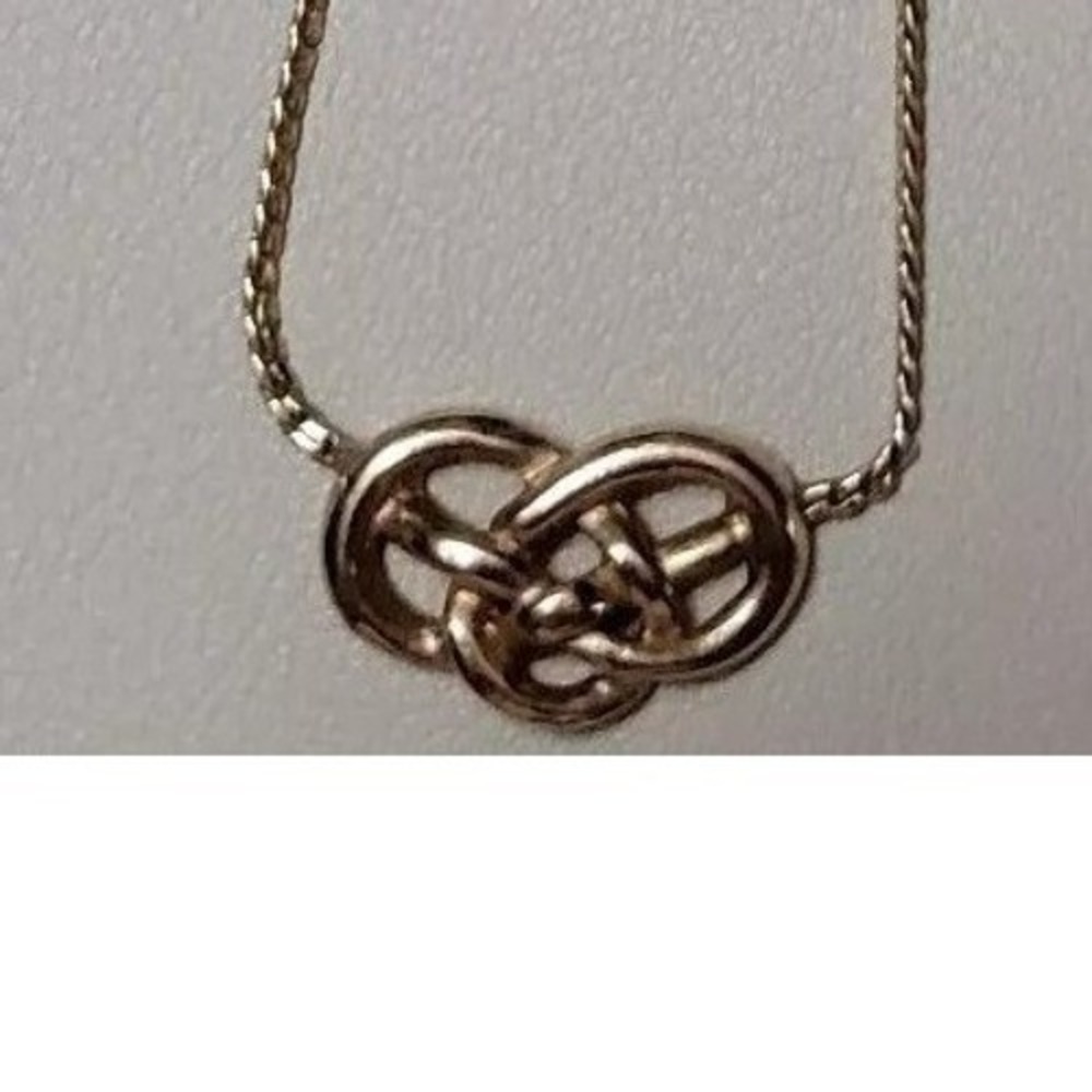 Vintage AVON Signed Love Knot Gold Tone Necklace Snake Chain 16"‎